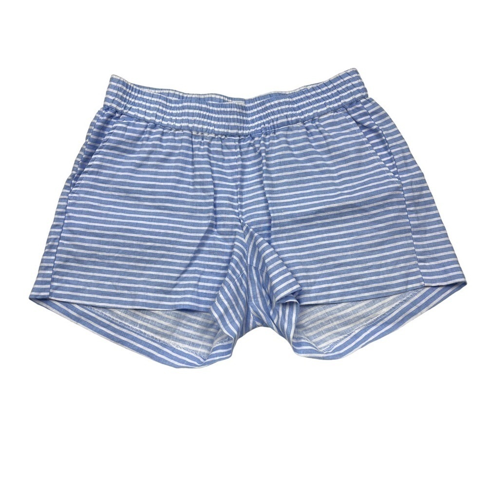HIHO Blue White Striped Elastic Waist Linen 3 Inch Ginger Shorts